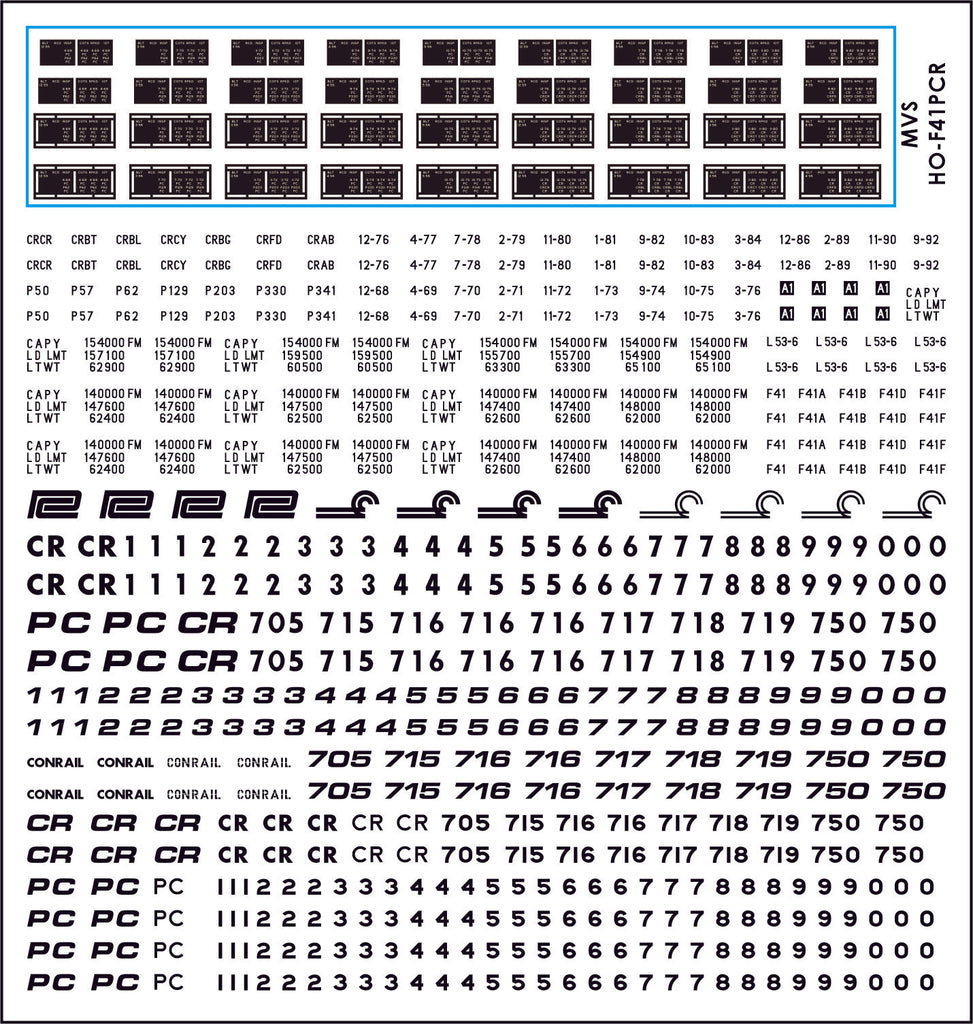 HO Penn Central & Conrail F41 Flatcar Decals