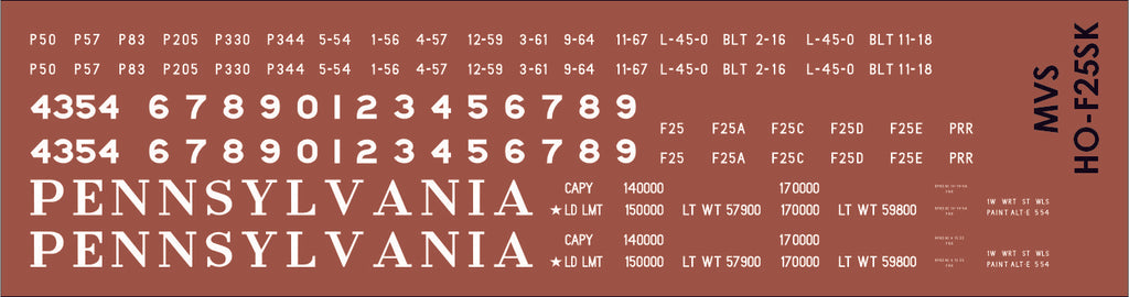 HO PRR F25 Flatcar Decals Shadow Keystone Scheme (1954-1960)