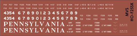 HO PRR F25 Flatcar Decals Shadow Keystone Scheme (1954-1960)
