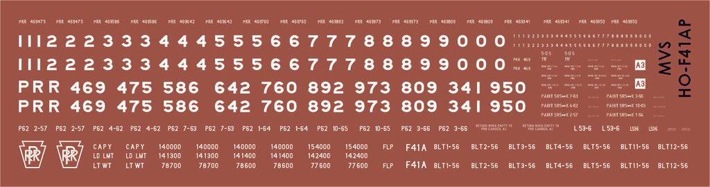 HO PRR F41A Flatcar Decals