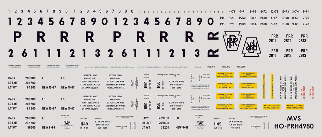 HO PRR H49 & H50 Plain Keystone Covered Hopper Decals (1966+)