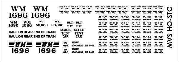 HO Western Maryland Scale Test Car Decals