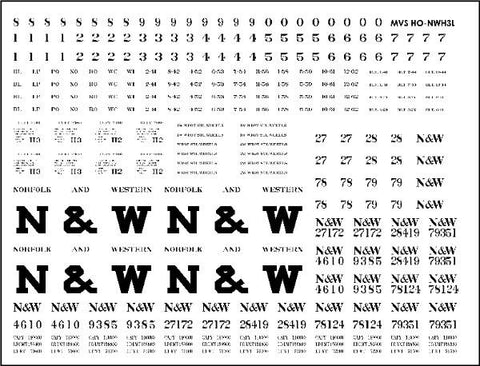 HO N&W H2 & H3 Hopper Decals (24" Lettering)